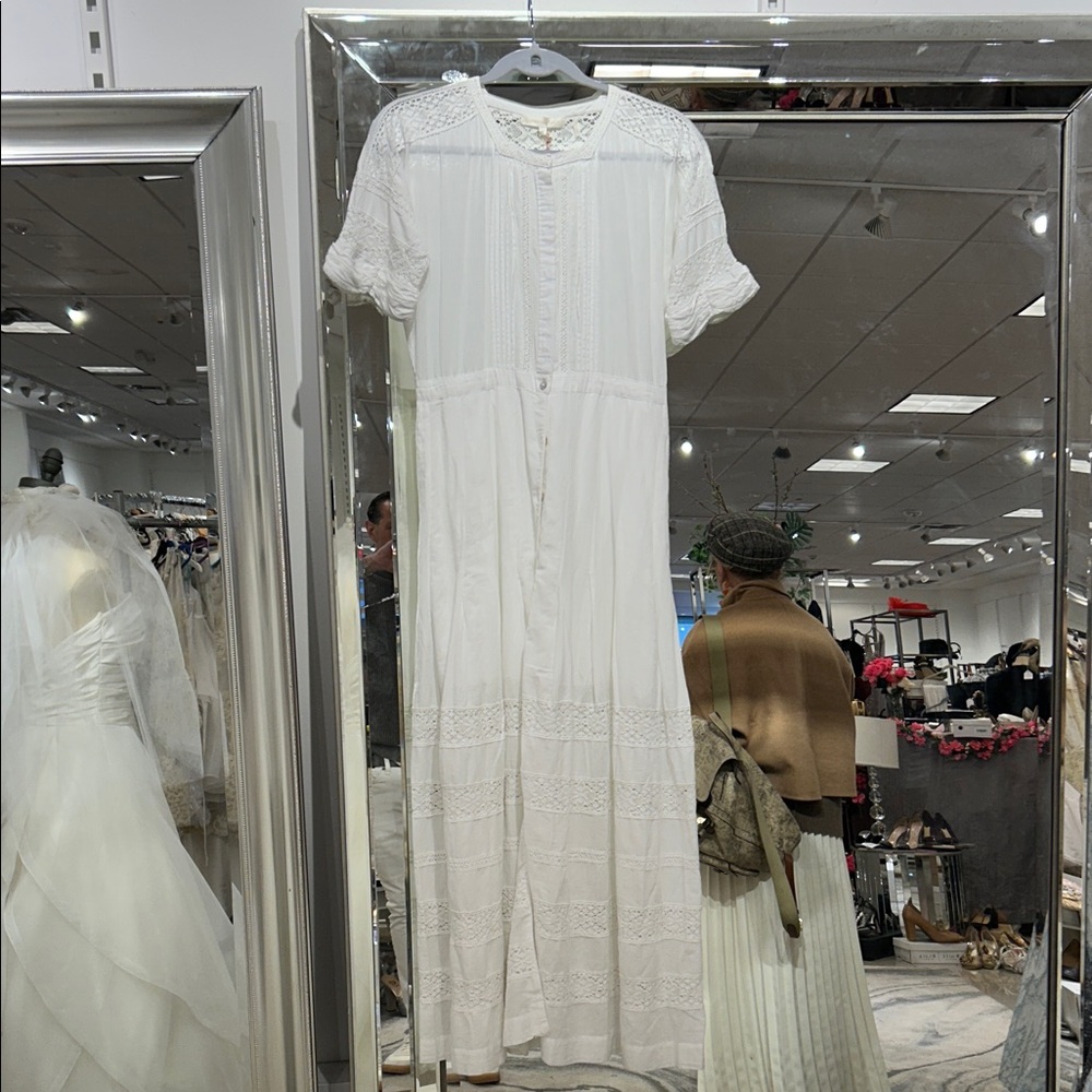 LOVE SHACK FANCY White Button-Front Maxi Dress with Lace Details